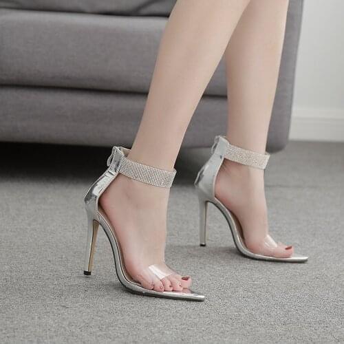 Womens Open Toe Sandals Fashion Personality Platform Shoes Sexy Ankle with Hook Loop Zipper Casual High Heels Crystal Sandals