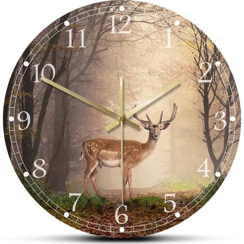 Fallow Deer In A Dreamy Forest Scene Decorative Silent Wall Clock Living Room Animal Wall Art Decor Modern Hanging Wall Watch