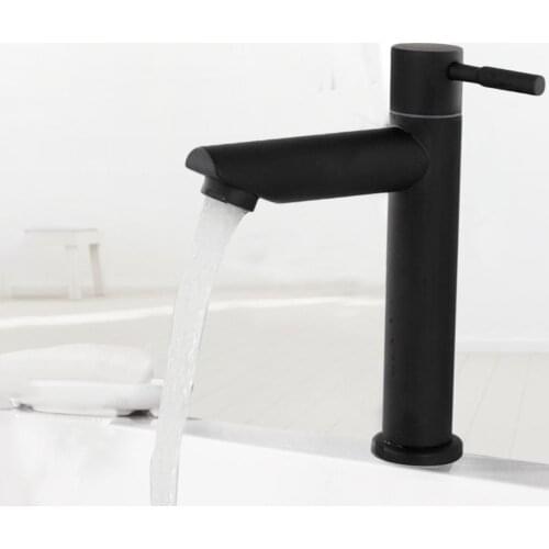 Sink Tap Modern Easy to Install Stainless Steel Black Bathroom Basin Faucet for Household
