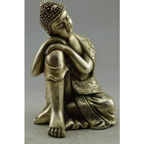 Vintage Asia Collectible Decorated Old Handwork Tibet Silver Carved Buddha Sleep Statue wholesale factory Arts outlets