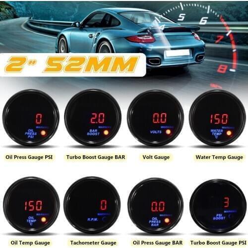 New 2" 52mm Turbo Boost Oil Pressure Oil Temperature Water Temperature Tachometer Voltage Gauge Digital LED Display Car Meter