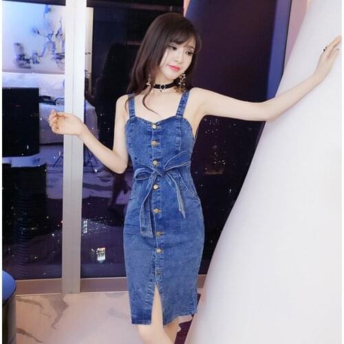 Streetwear Fashion Summer Bandages Bodycon Denim Dress Women Clothes Blue Off Shoulder Spaghetti Strap Dresses Backless New