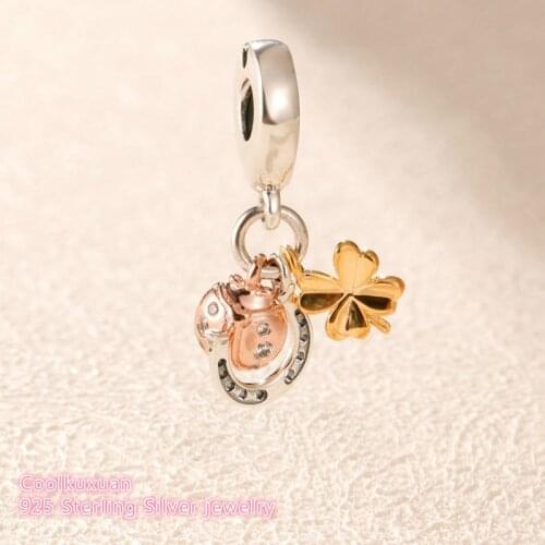 Spring 100% 925 Sterling Silver Horseshoe, Clover & Ladybird Dangle Charm beads Fits Original Pandora bracelets diy Jewelry