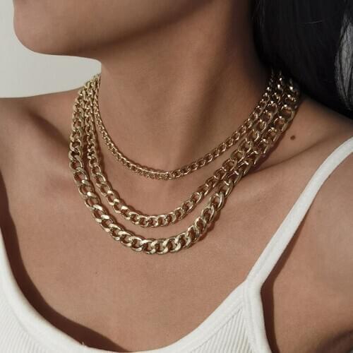 Vintage Multilayer Thick Chains Necklace for Women Punk Exaggerated Alloy Geometric Clavicle Necklaces Jewelry Hiphop Style