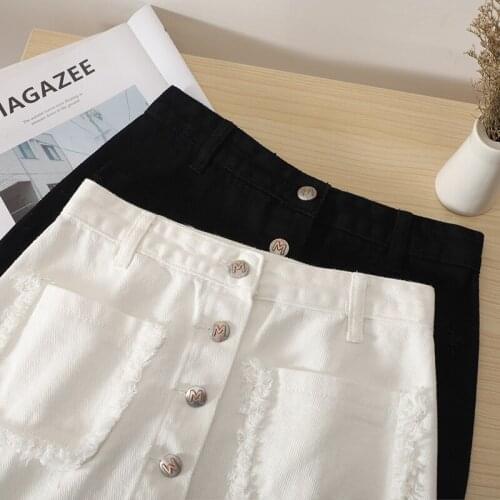 A-Line Skirts Woman Summer White Denim Mini Skirts2021 Black Faldas Streetwear Single Button Pockets