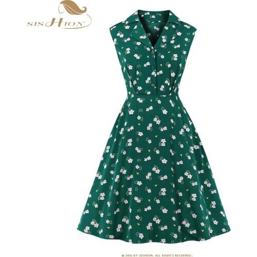 2021 Floral Print Women Summer Dress VD2062 Robe Femme Sleeveless A Line Black Wine Red Green Vintage Casual Dresses