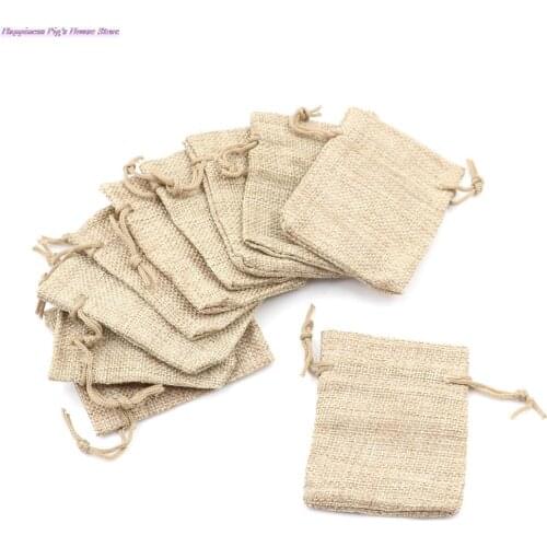 10pcs Fashion Small Burlap Jute Sack Linen Pouch Bag Drawstring Wedding Supplies