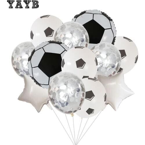 12pcs 18inch White Star Football Foil Balloons 12inch Silver Sequins Soccer Latex Globos Baby Shower Birthday Party Decoration