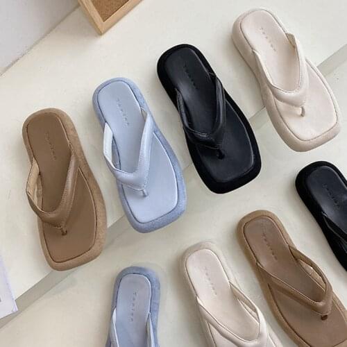 2021 New Summer Thick Bottom Sandals Flat Heel Women Casual Vacation Beach Slides Ladies Slip On Open Toe Slipper Flip Flop Muje