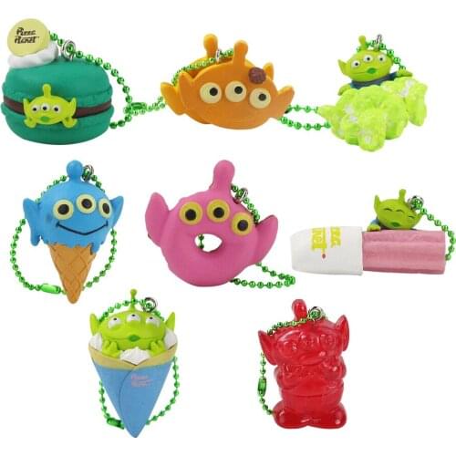 3-5cm 8pcs/Lot Toy Story Figures Aliens Little Green Men Three-Eye Ice Cream Macarons Donuts Keychain Pendants Model Toys Doll