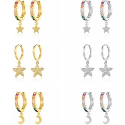 AIDE 925 Sterling Silver Star Moon Hoop Earrings For Women Zircon Huggie Earrings Luxury Jewelry Joyero Gifts Pendientes Plata