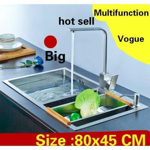 Free shipping Apartment kitchen manual sink double groove do the dishes 304 stainless steel high quality hot sell big 80x45 CM