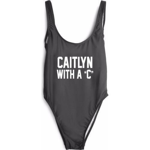 CAITLYN WITH A C letter print new fashion women bodysuit one-piece bathing suit backless bikini catsuit jumpsuit