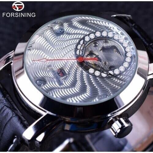 Forsining Luxury Silver Corrugated Fashion Series Men Watches Top Brand Luxury Automatic Diamond Designer Male Wrist Watch Clock