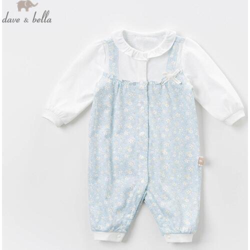 DB13112 Dave bella spring new born baby girls fashion floral bow jumpsuits infant toddler clothes children romper 1 piece