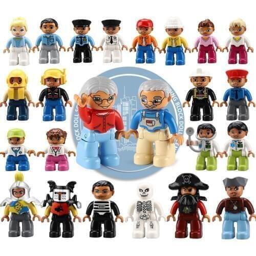 Single Duploe Figures Firemen Baby Robber Policeman Mom Big Size Building Blocks Toys for Children Compatible Duplo Figure Block