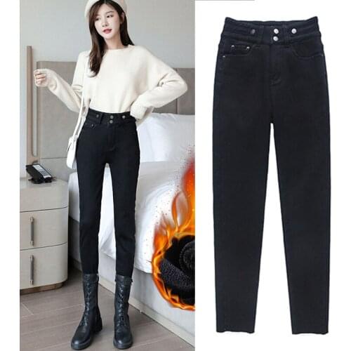 Jeans denim women new style plus velvet bottoming, small feet casual warm daily jeans