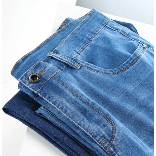 2021 New Men Jeans Classic Elasticity Business Jeans Men Fashion Comfortable Solid Straight Brand Long Denim Trousers Male 40 42