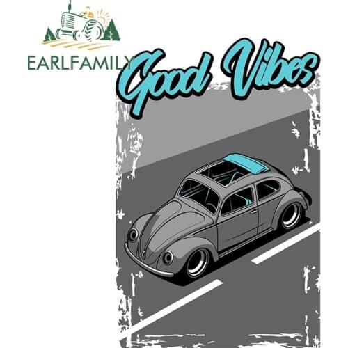EARLFAMILY 13cm x 8.9cm for Classic Beetle Good Vibes Vinyl Car Stickers Laptop Truck Scratch-proof Waterproof Vehicle Decal