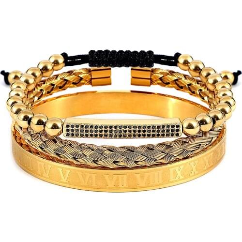 Hot Sale Mens Set Bracelets Luxury Roman Numerals Bracelet Stainless Steel Stackable Bracelet Friendship Jewelry Wholesale