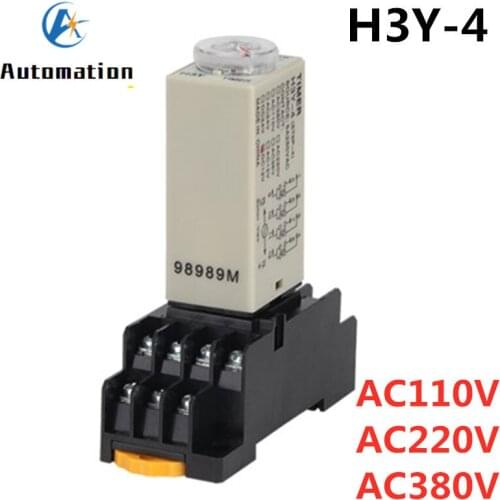 H3Y-4 Power-on Delay Rotary Knob 1S/5S/10S/30S/60S/3M/5M/10M/30M Timer Time Relay AC 110V 220V 380V 14 Pin with Base PYF14A