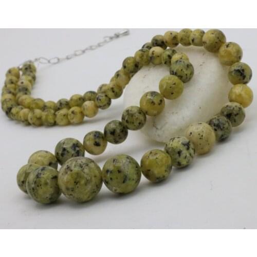 Yellow chalcedony Black spots 6-14mm round bead stone tower chain necklace 18 " earrings DIY women exquisite jewelry sets