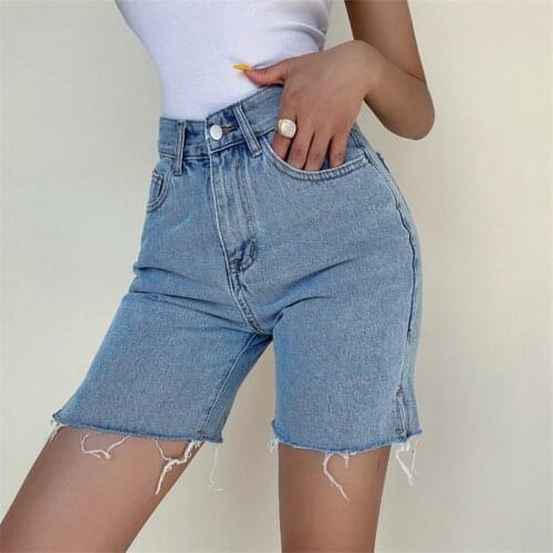Summer Straight Casual Fashion High Waist Tassels Slim Cyclist Denim Bermuda Shorts Jeans Women Washed Five-point Jeans 2021 New