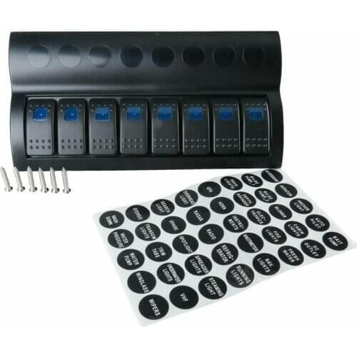 Marine Boat Switch Panel 8 Gang Blue LED Black Optional Rocker