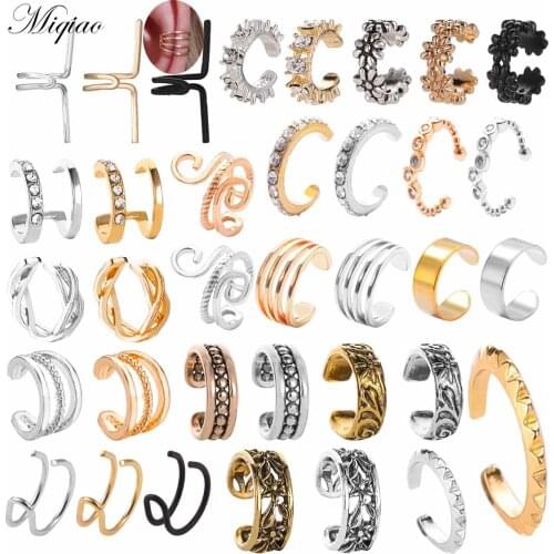 Miqiao 2pcs European and American Trend Hollow Zircon Flower C-shaped Twist Without Pierced Ear Clips