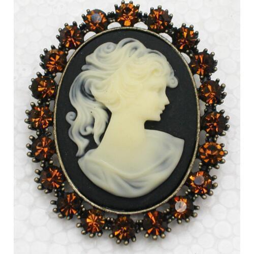 Fashion Antique Bronze Rhinestone brooch Pendant Portrait Cameo Pin brooches Wedding party prom jewelry C619 GS