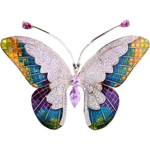 Fashionable Colorful Zircon with Enamel Butterfly Brooch Pins Insect Brooches for Women Banquet Wedding Badge Gifts