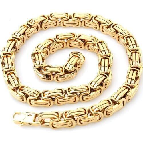 Fashion New Mens Jewelry 15mm Gold Color Stainless Steel Huge Heavy Wide Byzantine King Chain Necklace Or Bracelet