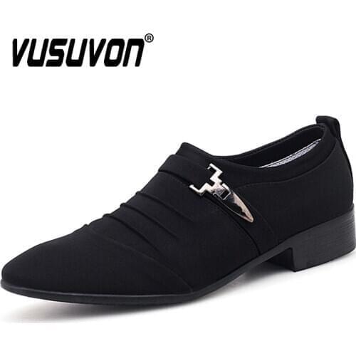 Mens Canvas Shoes Fashion Metal Oxford Shoes Breathable Pointed Toe Men Formal Dress Shoes Casual Loafers Plus Size 38-48