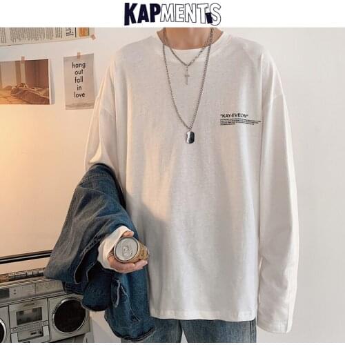KAPMENTS Men Korean Solid Letter T-shirts Long Sleeve 2021 Mens Harajuku Streetwear Tshirts Couple Plus Size Loose Clothing 5XL