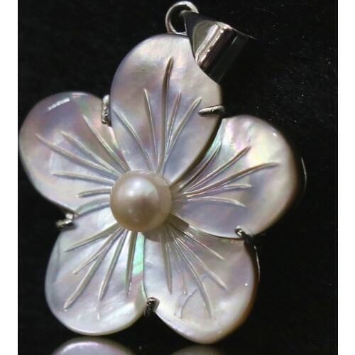 Natural fashion white mother shell flower pendant 34mm round pearl beads women DIY jewelry B1112