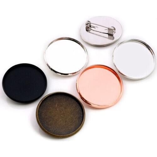 New Arrive 10pcs/lot 25mm 5 Colors Plated Brooch Style High Quality Cameo Settings Cabochon Base Brass Copper Blank Tray