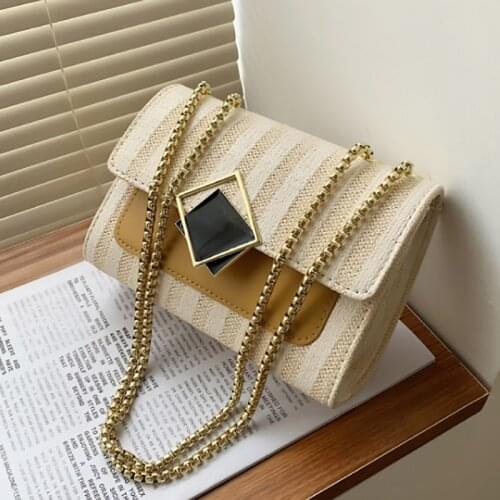 Summer New Woven Bags Women Shoulder Crossbody Bag Small Flap Square Purses Fashion Chain Messenger Bag Casual Designer Handbag