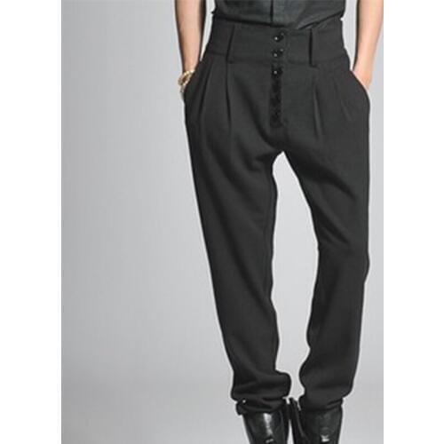 Autumn and winter plus size mens Korean version of the new fashion tide mens pants casual harem pants breasted high-waist hand