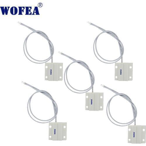 Wofea 5 pcs MC-38 Wired Door Window Sensor Magnetic Switch for Home Alarm normally Closed NC for Sensor together