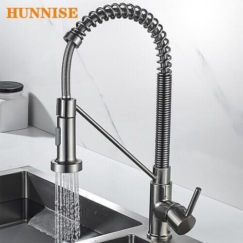 Spring Kitchen Faucet Brushed Nickel Pull Down Kitchen Sink Mixer Tap Quality Brass Kitchen Tap Hot Cold Spring Kitchen Faucets