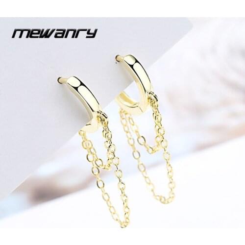Mewanry 925 Sterling Silver Drop Earrings for Women Fashion Elegant Simple Chain Jewelry Party Birthday Gifts Prevent Allergy
