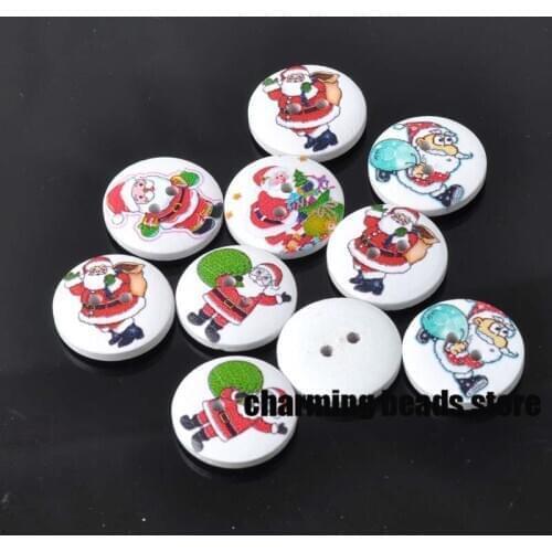 Mixed Round Christmas painted Wooden Sewing buttons for handmade Scrapbooking Craft 100pcs 20mm MT0167