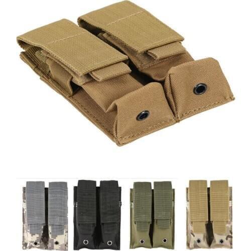 9mm Tactical Double Molle Pistol Magazine Pouch Flashlight Holder Airsoft Gun Accessories Hunting Waist Belt Mag Bag