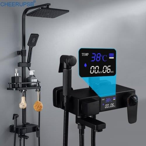 Thermostatic Shower System Bathroom Digital Shower Set Wall Mount Hot Cold Mixer Bath Faucet Rainfall Full Kit Suit Ducha Doccia