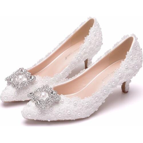 Wonen Pumps Fashion Office Shoes Lace Rhinestone Pointed Toe Thin Heels 5.5CM Sexy High Heels Shoes Womens Wedding Shoes Party