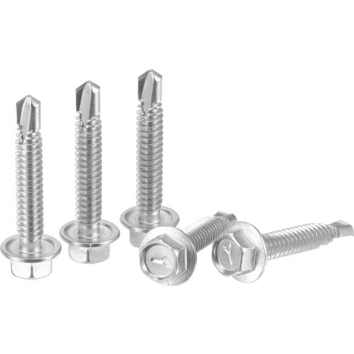 Uxcell Hex Washer Head Self Drilling Screws, #12 x 32mm 410 Stainless Steel Self Tapping Sheet Metal Screw 100pcs