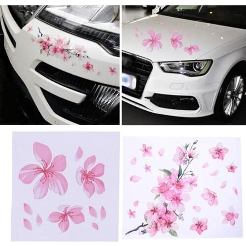 Oriental Cherry Blossom Car Auto Floral Charm Sticker Pink Decal Highlight Window Automobile Romance Decor