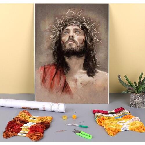 Region Jesus Printed Fabric 11CT Cross Stitch DIY Embroidery Complete Kit DMC Threads Hobby Sewing Handmade Needlework Gift