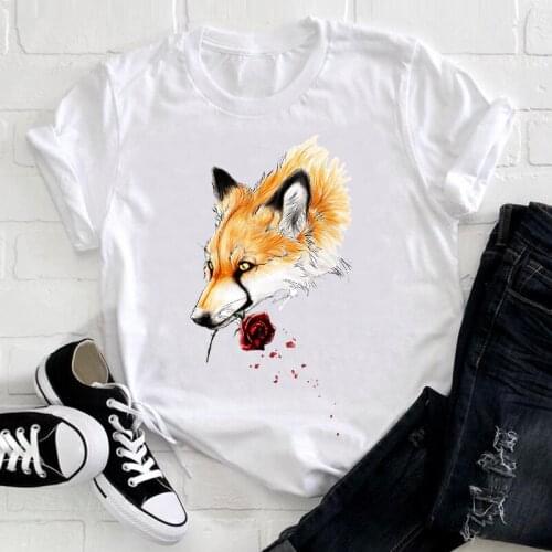 Women T-shirt Graphic Summer Clothing Printing Fox Cartoon Animal 90s Short sleeve Ladies Tee Tops Fashion Female Tshirt 2021