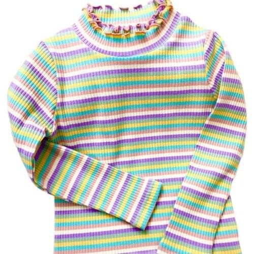 VIDMID Girls bottoming t-shirts childrens spring autumn thin long sleeve T-shirts new baby kids girls Striped tops tees P2065